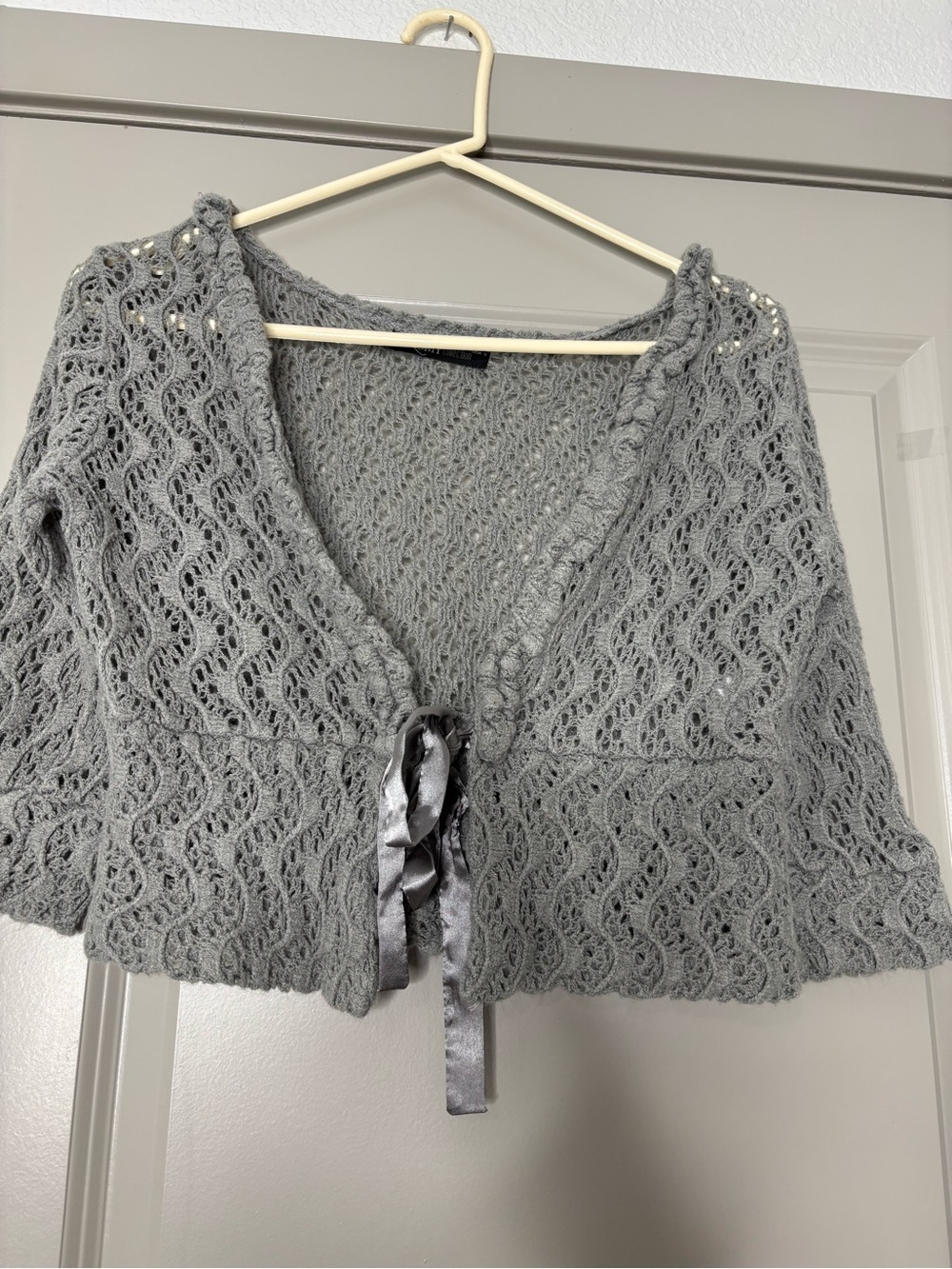 Romy Gray Open-Knit Tie-Front Cardigan